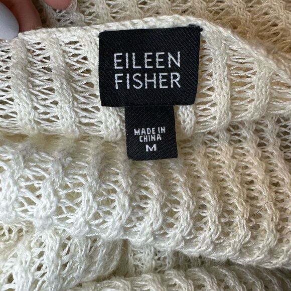 Eileen Fisher Open Knit V Neck Linen Sweater - Picture 8 of 8